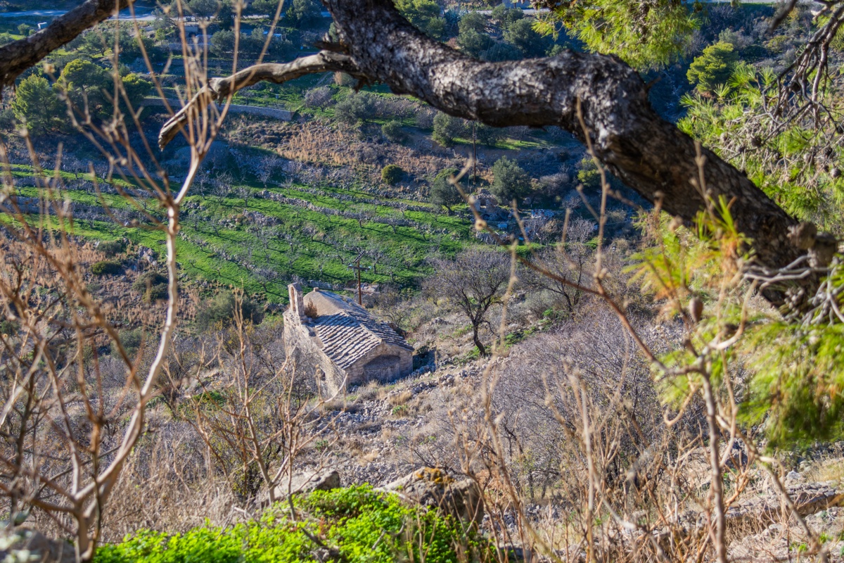 Aegina Stone Ruin Terraced Hillside