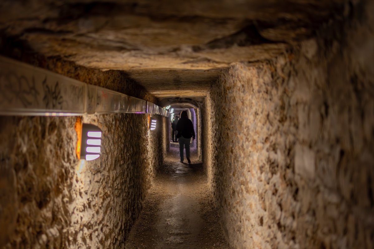 Catacombs Paris Tunnel Lone Visitor