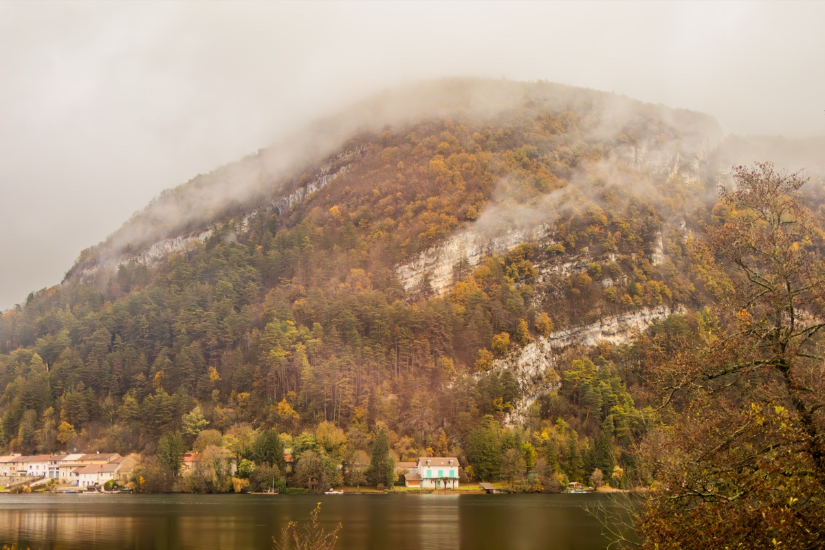 Geneva Road French Countryside Misty Lake Cliffs