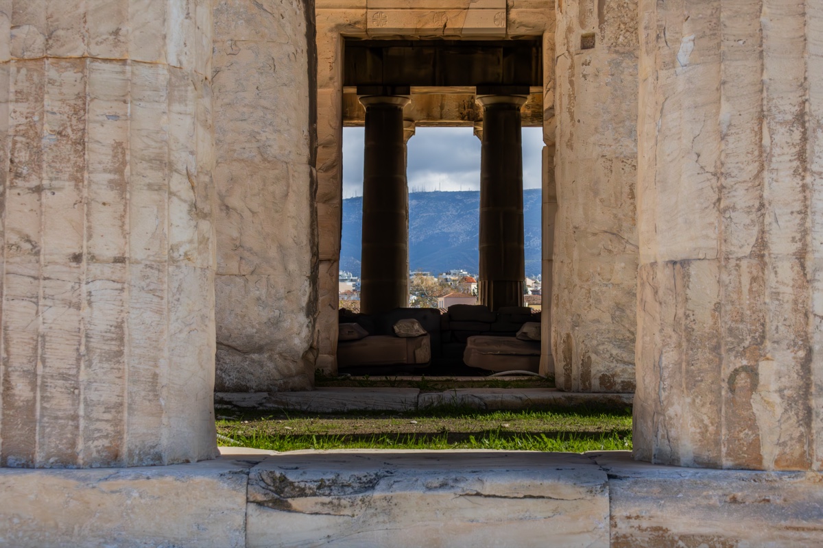 Temple Columns Framing Athens View